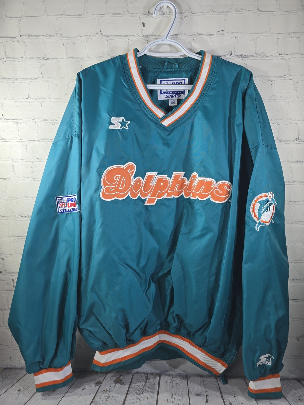 Vintage Miami Dolphins Jacket Mens Large Teal NFL Football Pullover Starter 90s